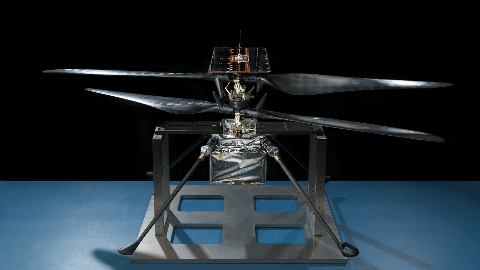 An image of the flight model of NASA’s Mars Helicopter.