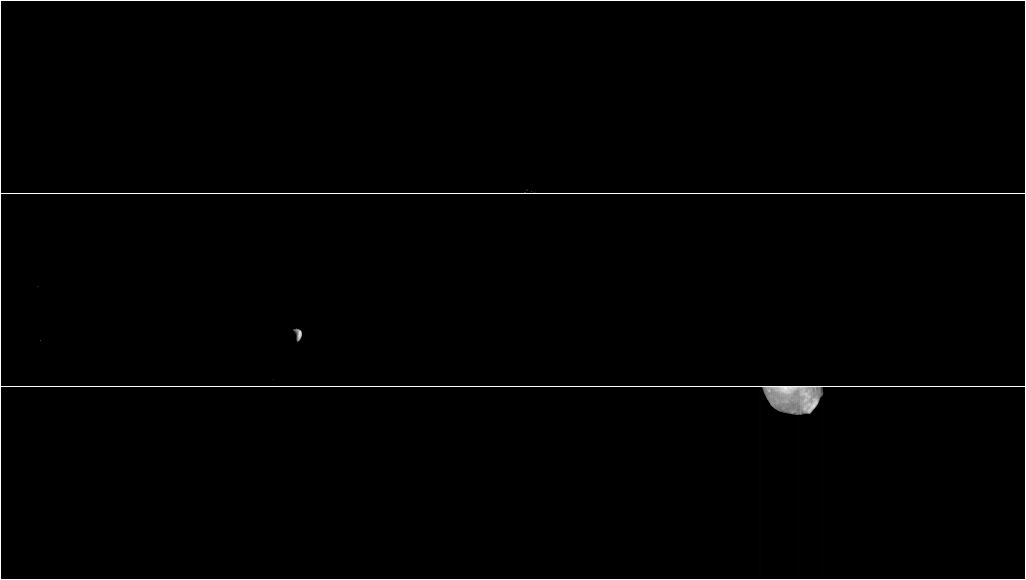 This movie shows three views of the Martian moon Phobos as viewed in visible light by NASA's 2001 Mars Odyssey orbiter.