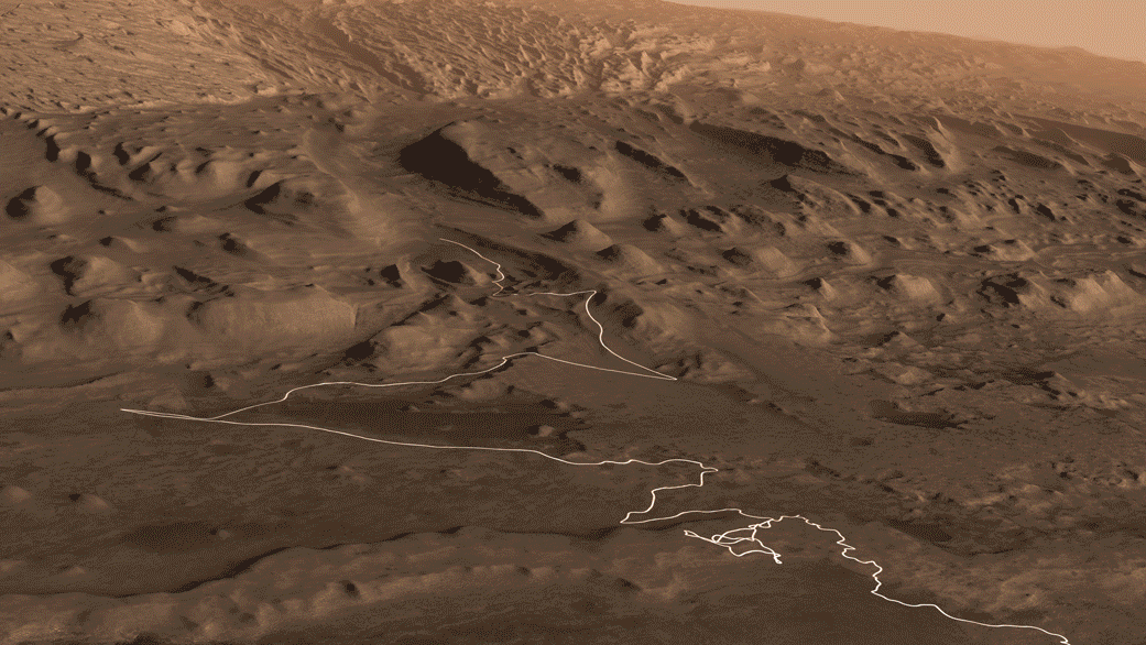 This animation shows a proposed route for NASA's Curiosity rover, which is climbing lower Mount Sharp on Mars. The annotated version of the map labels different regions that scientists working with the rover would like to explore in coming years.