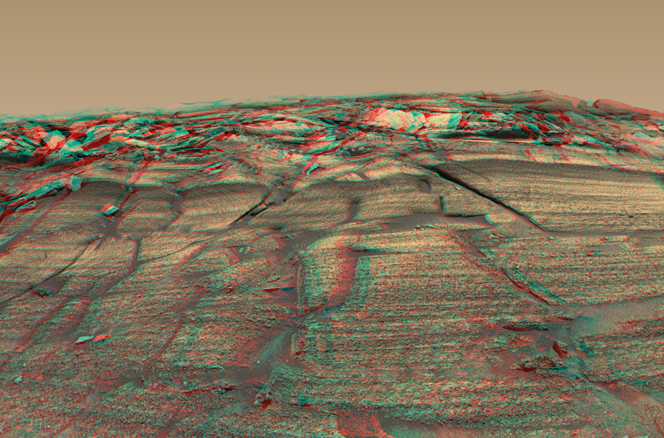 The panoramic camera on NASA's Mars Exploration Rover Opportunity captured a sweeping image of "Burns Cliff".
