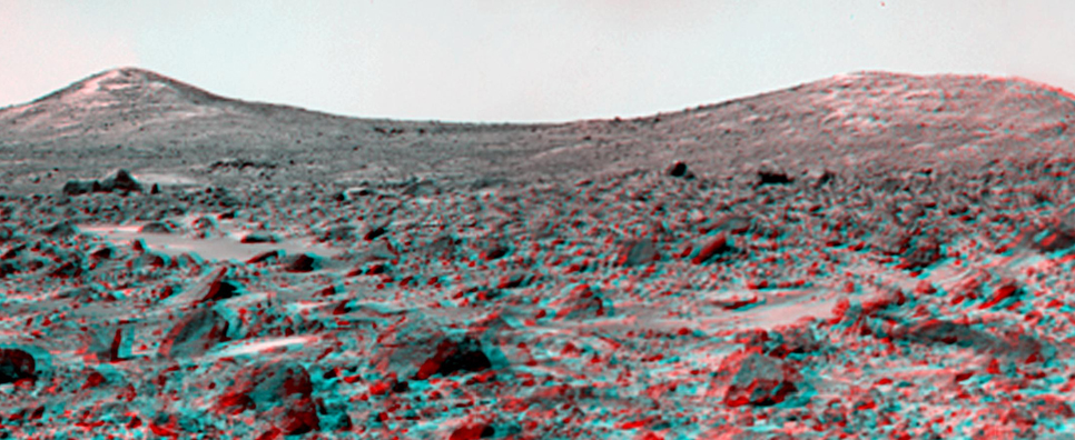 The Twin Peaks were discovered on the first panoramas taken by the IMP camera on the 4th of July, 1997, and subsequently identified in Viking Orbiter images taken over 20 years ago