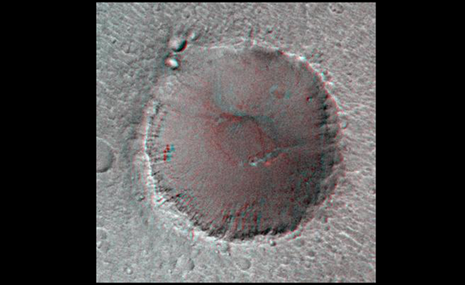 On its 256th orbit of Mars, the camera on-board the Mars Global Surveyor spacecraft successfully observed the vicinity of the Pathfinder landing site. The images shown are a stereoscopic image pair in anaglyph format, made from the overlapping area of MOC 25603 and 23703