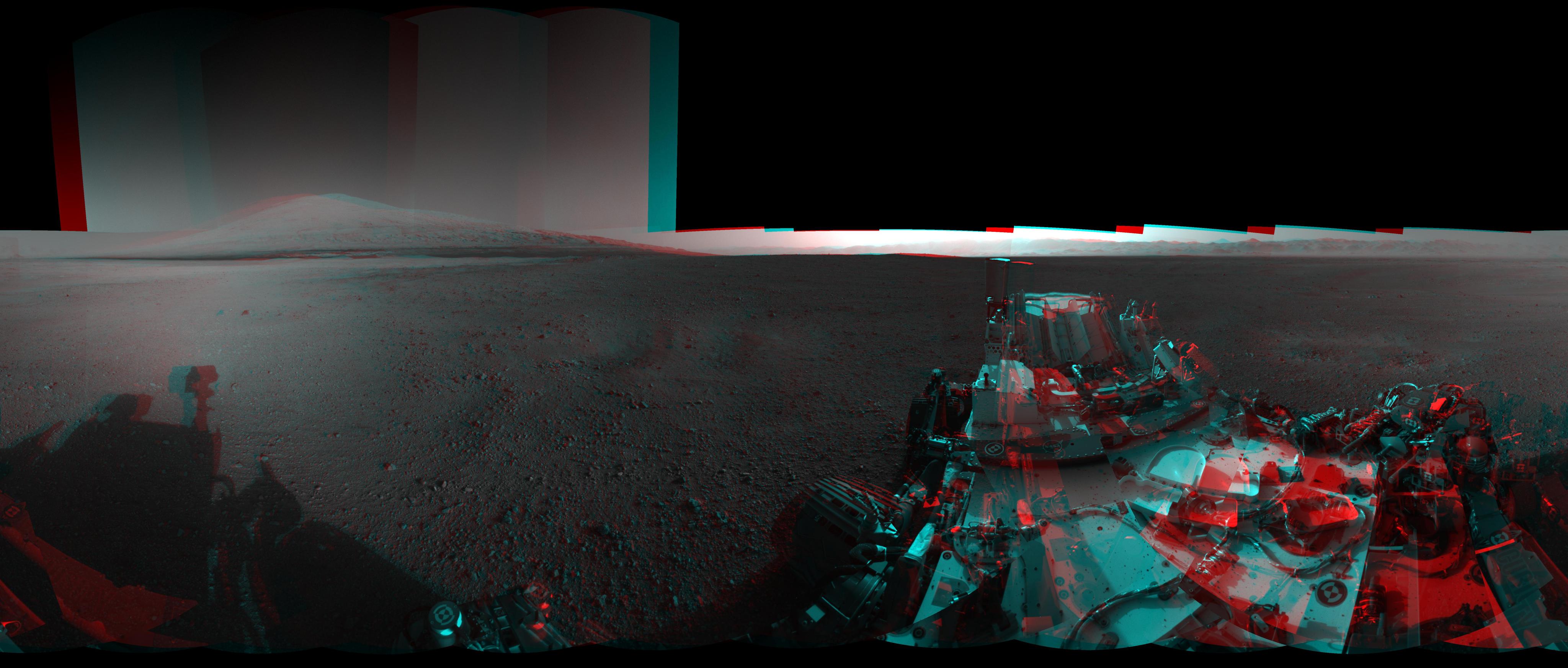 This 3-D image from NASA's Curiosity was taken from the rover's Bradbury Landing site inside Gale Crater, Mars, using the left and right eyes of its Navigation camera.