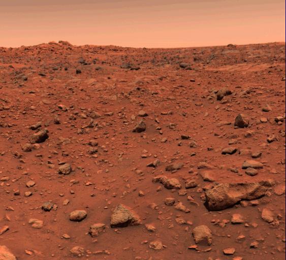 This color picture of Mars was taken July 21--the day following Viking 1's successful landing on the planet.