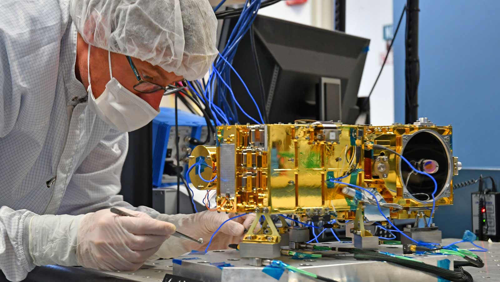 The Mast Unit for Mars 2020's SuperCam, shown being tested here, will use a laser to vaporize and study rock material on the Red Planet's surface.