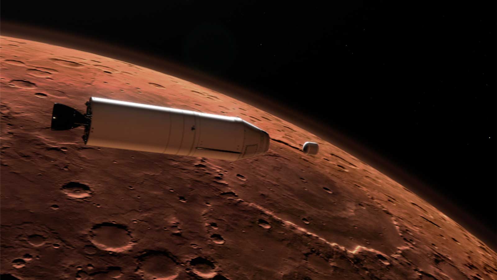 As part of a Mars sample return mission, a rocket will carry a container of sample tubes with Martian rock and soil samples into orbit around Mars and release it for pick up by another spacecraft.