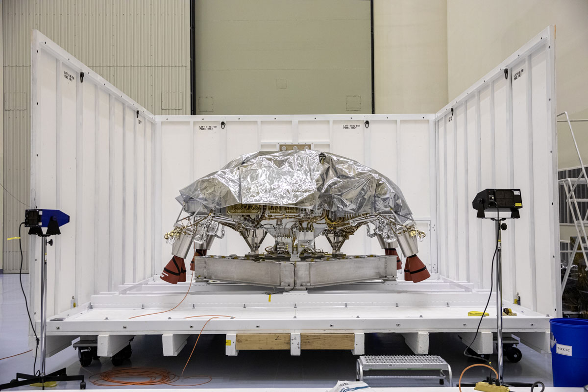 The Mars 2020 rover undergoes processing inside the Payload Hazardous Servicing Facility at NASA’s Kennedy Space Center in Florida on Feb. 14, 2020.