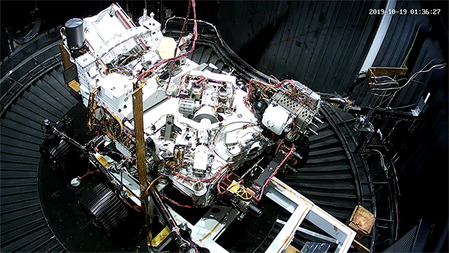 This animated GIF shows Perseverance rover's during a cold test in a space simulation chamber.