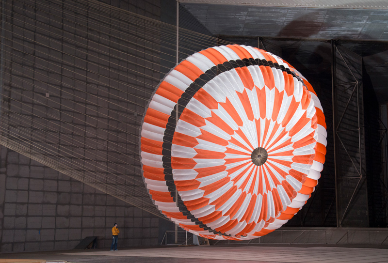 an image of a test of the parachute that will allow Perseverance to land on Mars