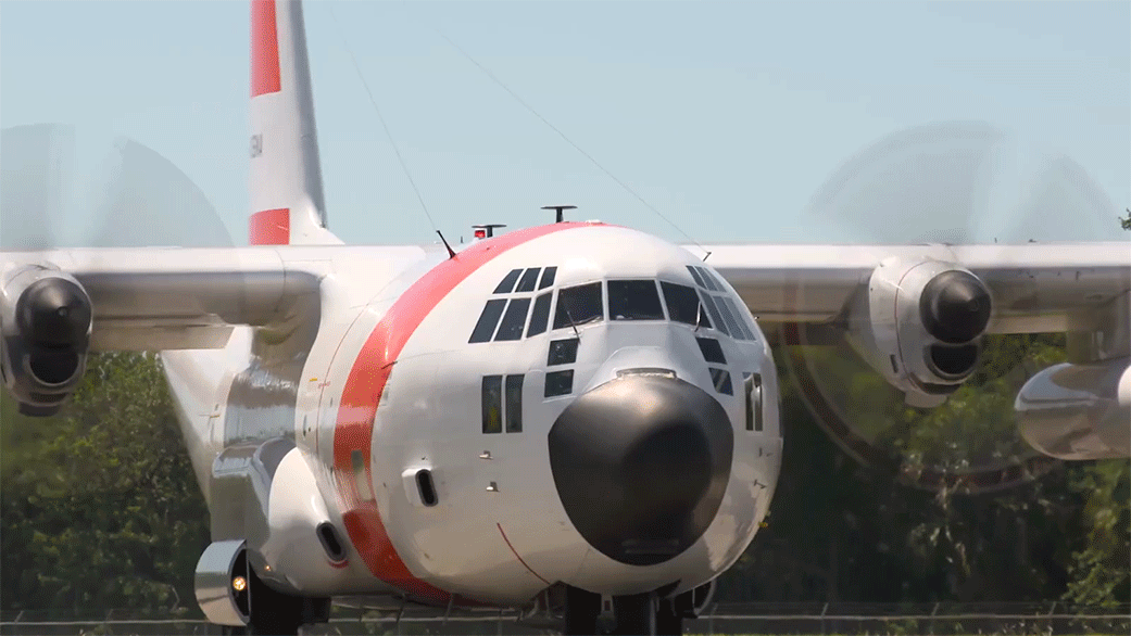 This animated GIF shows a NASA Wallops Flight Facility C-130 soon after landing Kennedy Space Center in Florida