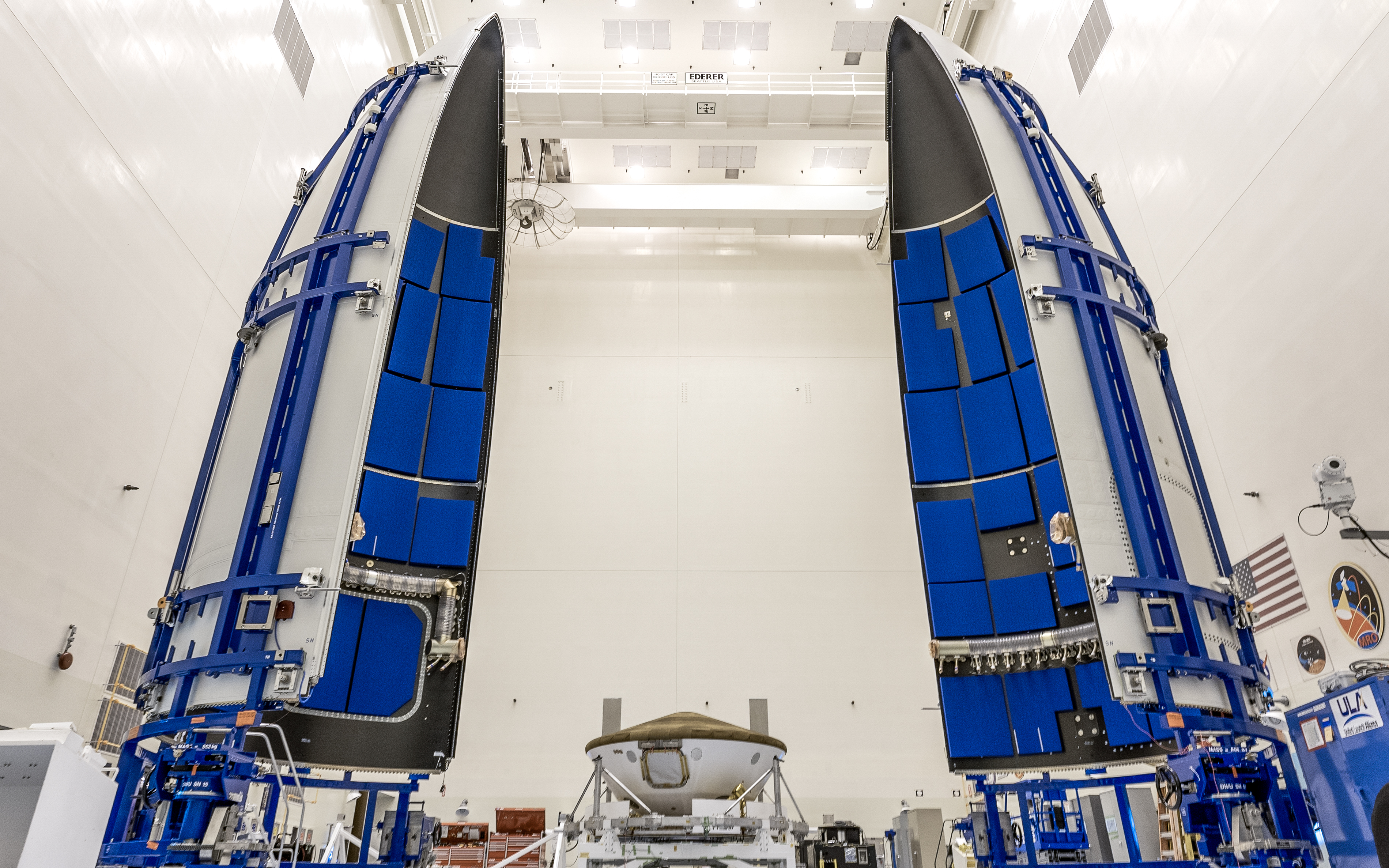 Perseverance rover is being prepared for encapsulation in the Atlas V payload fairing