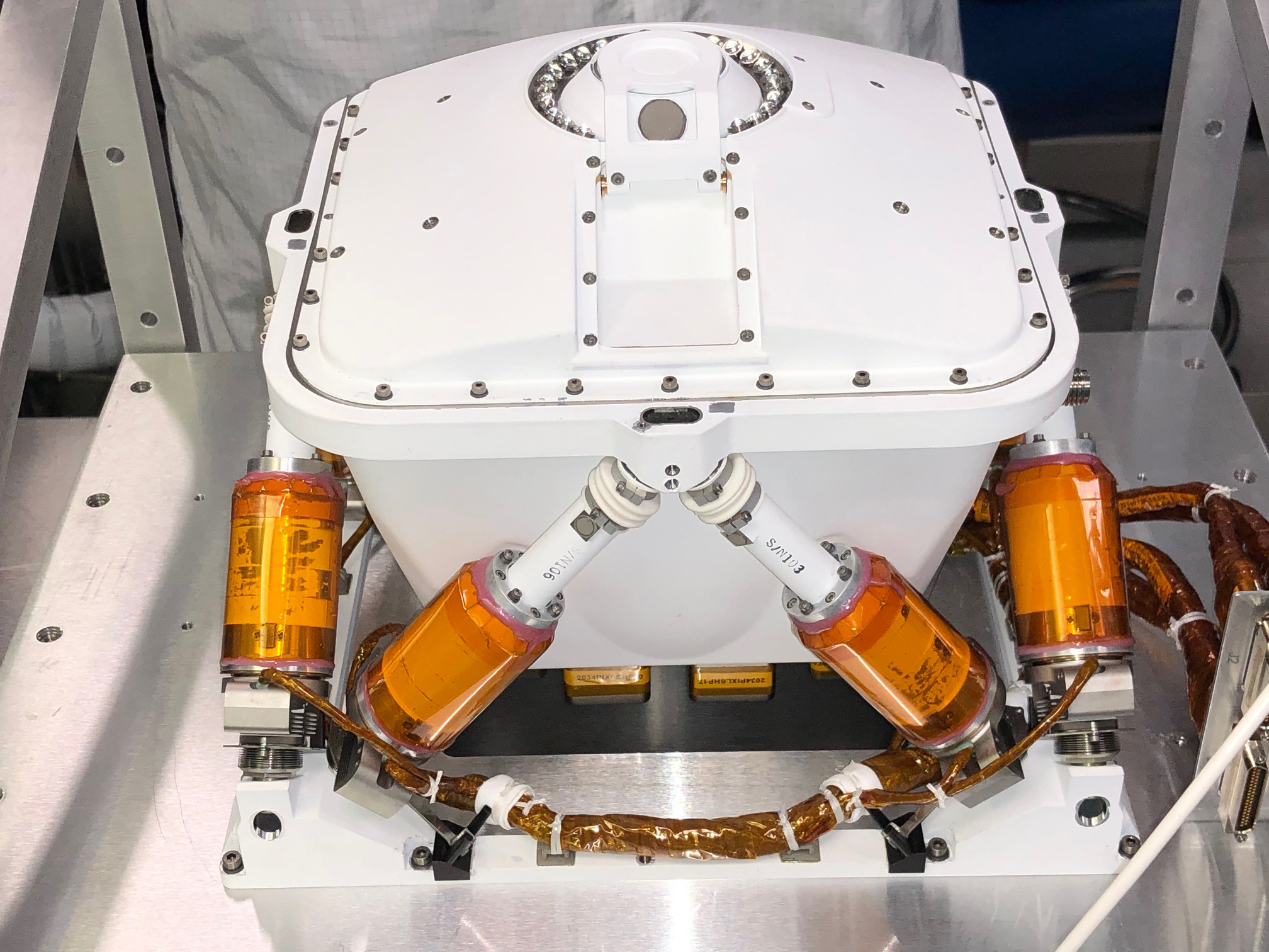 PIXL's sensor head before being integrated with the robotic arm at NASA's Jet Propulsion Laboratory in Pasadena, California.