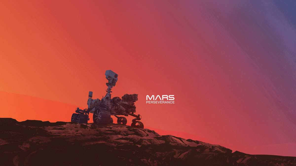 Perseverance rover on Mars with gradient background