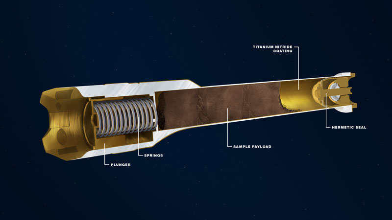 This illustration depicts the interior of a sample tube being carried aboard the Mars 2020 Perseverance rover.