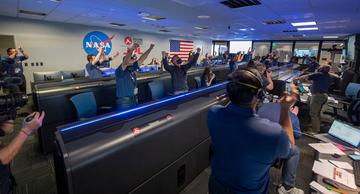 Perseverance's team members celebrate the rover safe arrival on Mars