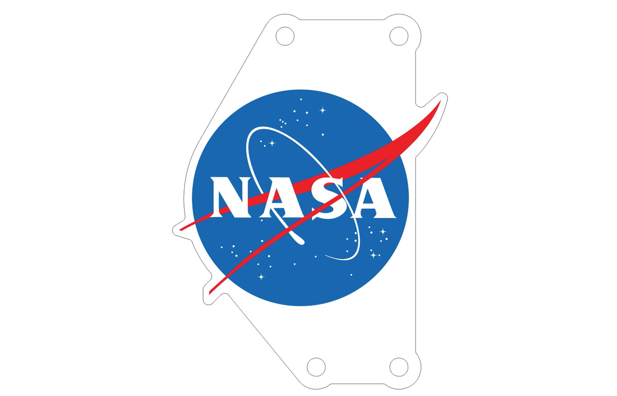 An illustration of an aluminum plate with the blue NASA insignia