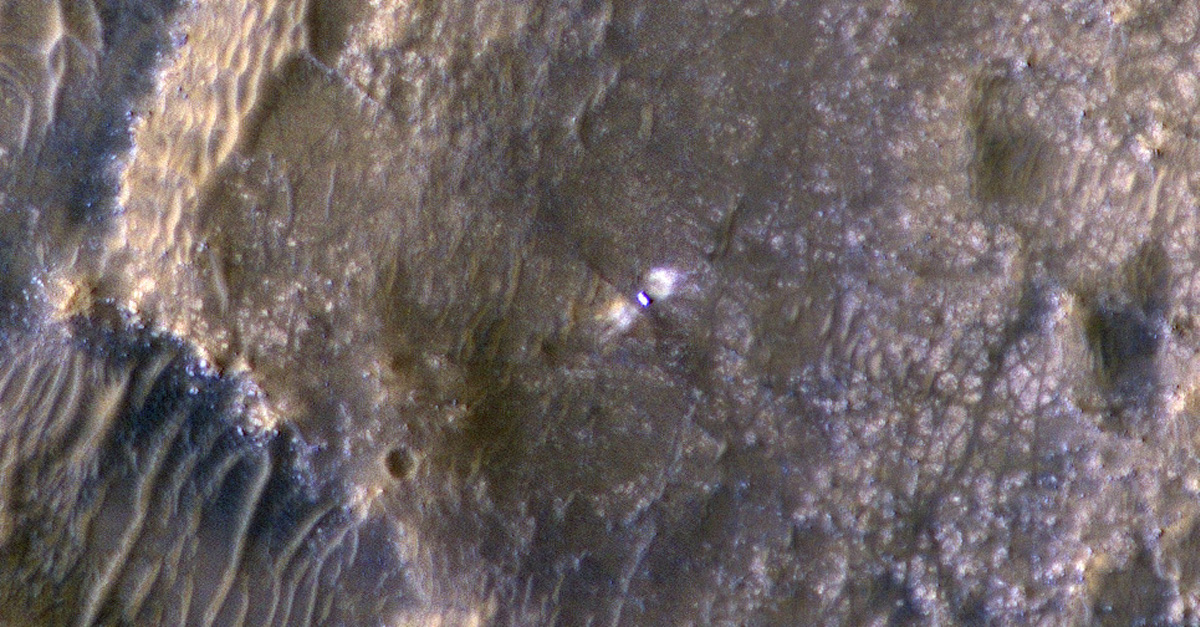 The HiRISE camera aboard NASA’s Mars Reconnaissance Orbiter took this image of the Perseverance rover on Feb. 24, 2021.