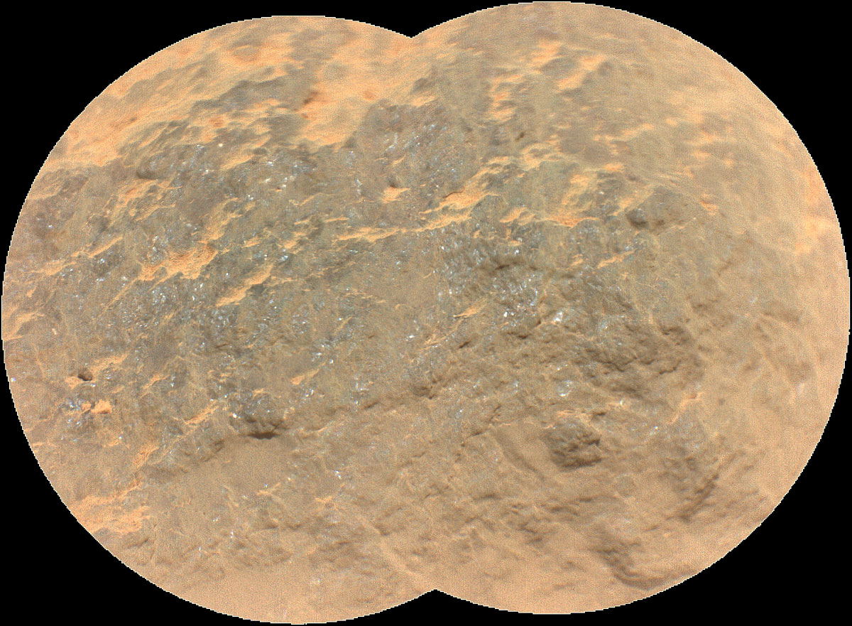 Combining two images, this mosaic shows a close-up view of the rock target named “Yeehgo” from the SuperCam instrument on NASA’s Perseverance rover on Mars.