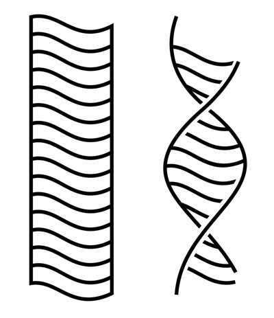 Two line drawings of two sets of rover wheel tracks, one straight and one twisted.