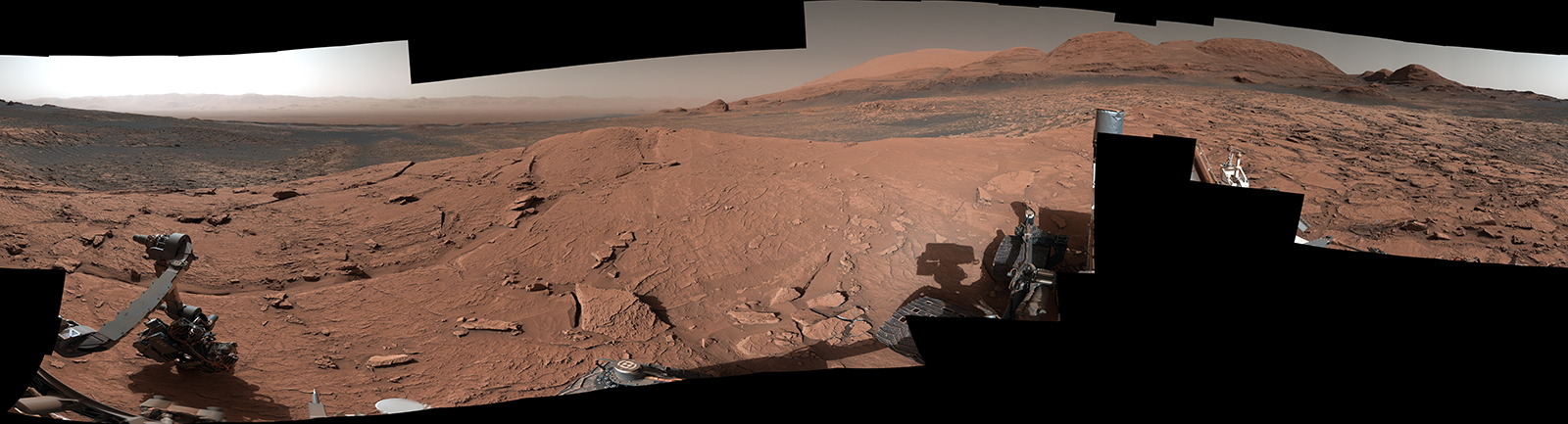 NASA's Curiosity Mars rover took this 360-degree panorama while atop "Mont Mercou," a rock formation that offered a view into Gale Crater below.