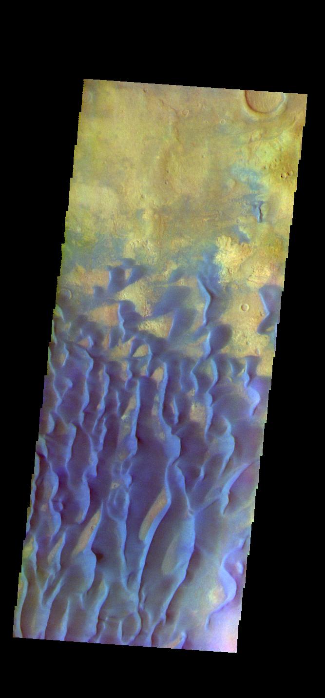 This image from NASAs Mars Odyssey shows part of the floor of Kaiser Crater.