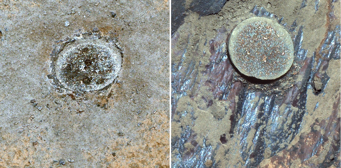 Images of the abrasion targets, nicknamed “ Guillaumes” (left) and “Bellegarde” (right), are from the first and second rocks drilled by Perseverance rover.