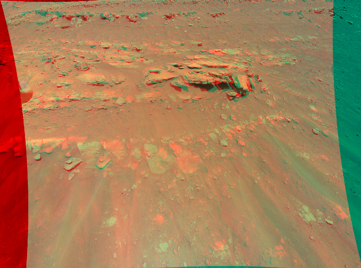 This 3D view of an area the Mars Perseverance rover team calls “Faillefeu” was created from data collected by NASA's Ingenuity Mars Helicopter during its 13th flight at Mars on Sept. 4, 2021.