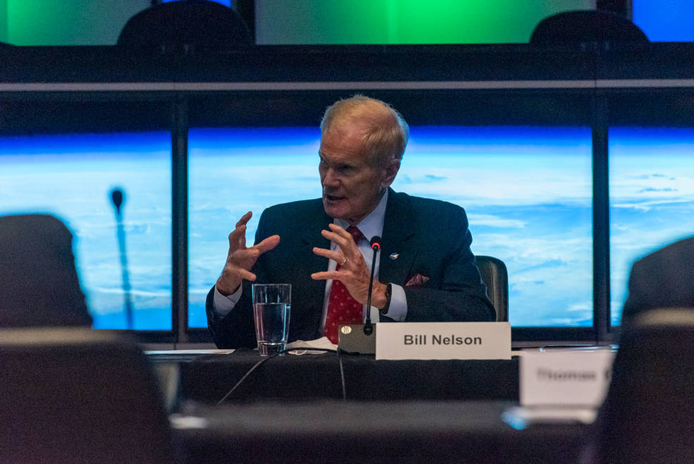 NASA Administrator Bill Nelson addresses participants during a climate roundtable at the agency's Jet Propulsion Laboratory in Southern California on Oct. 14, 2021.