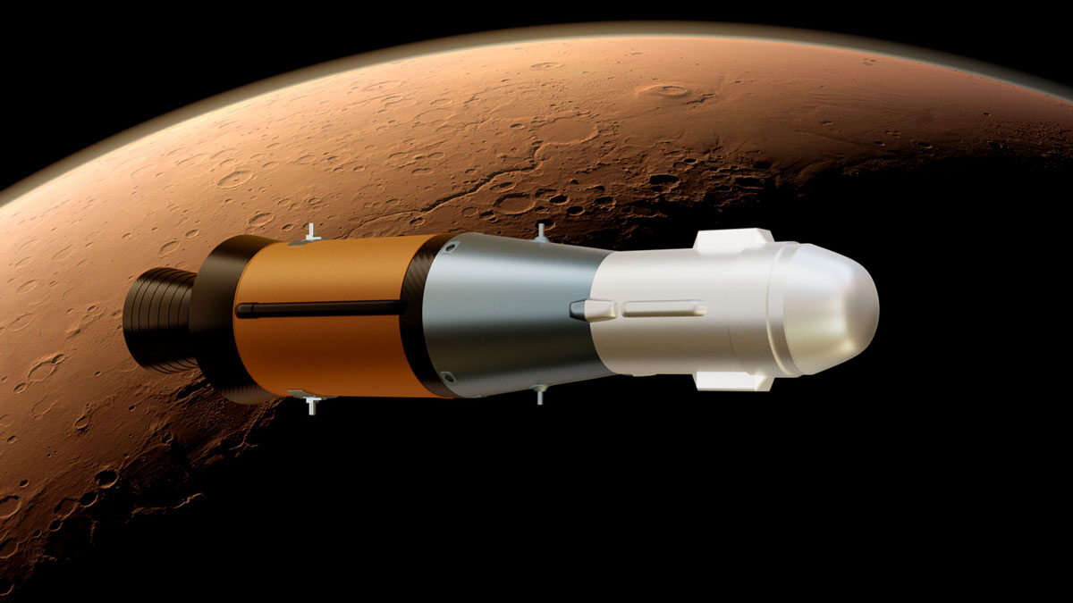 This illustration shows NASA’s Mars Ascent Vehicle (MAV), which will carry tubes containing Martian rock and soil samples into orbit around Mars.
