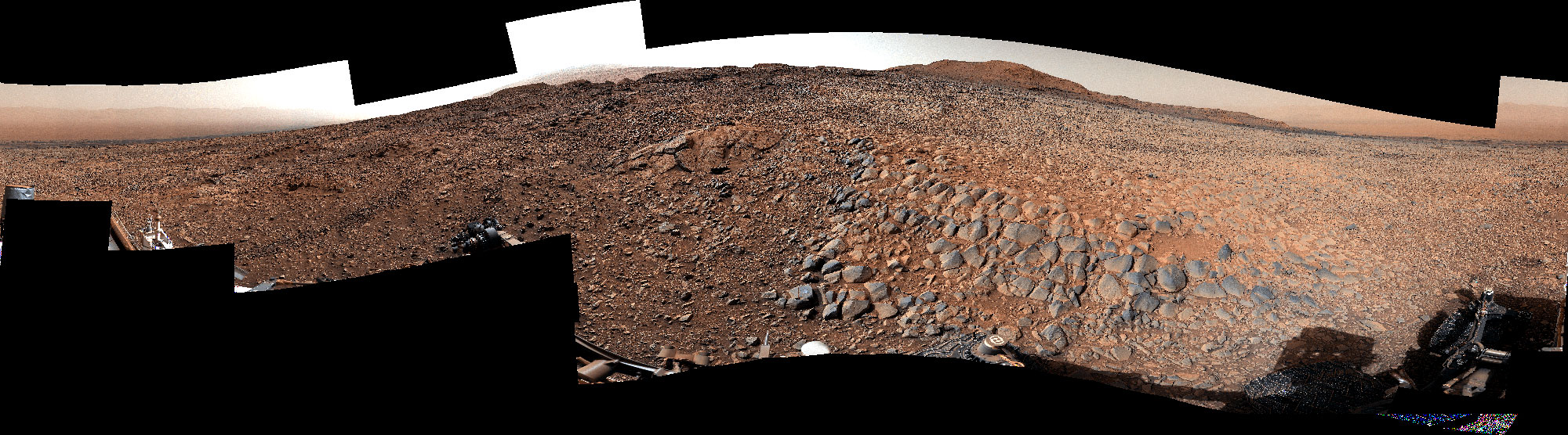 NASA’s Curiosity Mars rover used its Mast Camera, or Mastcam, to take this 360-degree panorama on March 23, 2022, the 3,423th Martian day, or sol, of the mission. The team has informally described the wind-sharpened rocks seen here as “gator-back” rocks because of their scaly appearance.
