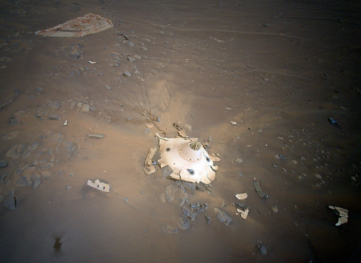 Debris Field From Perseverance Landing Gear Seen by Mars Helicopter
