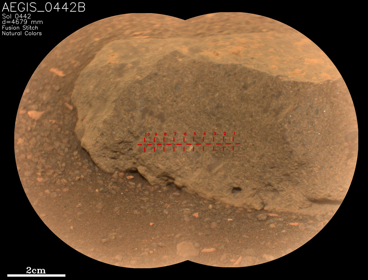 This image taken by Perseverance's SuperCam targets a rock on Mars named "AEGIS_0442B," as it was the second rock targeted for analysis on Sol 442.