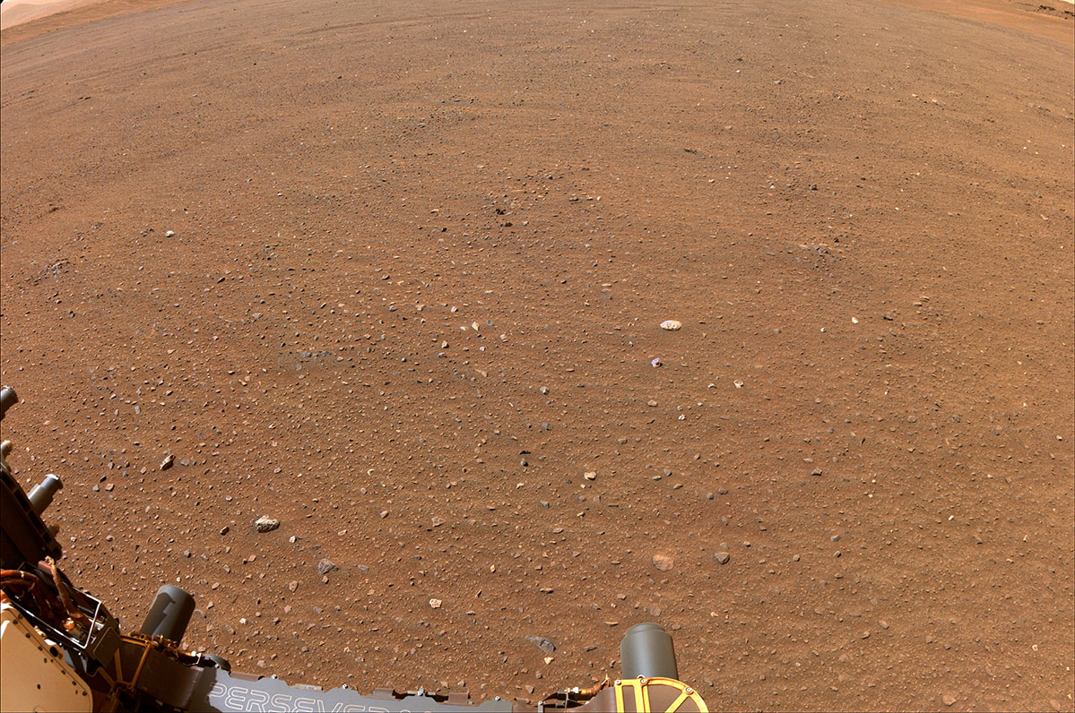 NASA’s Perseverance Mars rover used one of its navigation cameras to take this image of flat terrain in Jezero Crater.