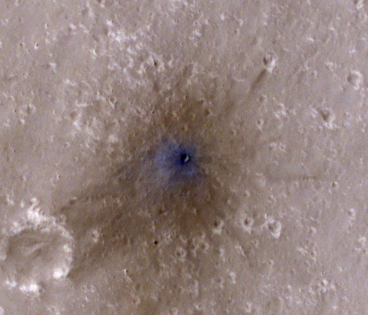 detected by the agency’s InSight lander using its seismometer. This crater was formed on Feb. 18, 2021.