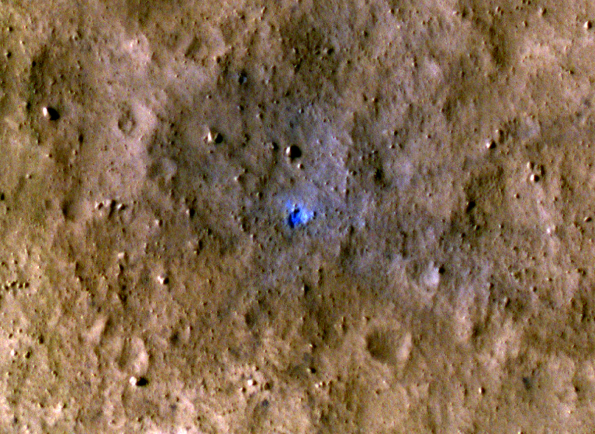 NASA’s Mars Reconnaissance Orbiter captured this image of a meteoroid impact that was first detected by the agency’s InSight lander using its seismometer. This crater was formed on Aug. 30, 2021.