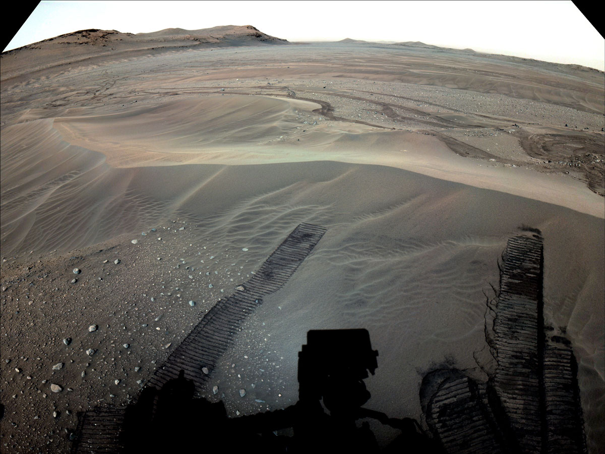 This enhanced color image was taken by the rover’s Mastcam-Z camera and is not representative of the way the scene would look to the human eye.