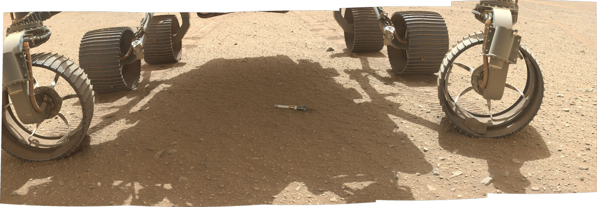 NASA’s Perseverance rover deposited the first of several sample tubes onto the Martian surface on Dec. 21, 2022, the 653rd Martian day, or sol, of the mission.