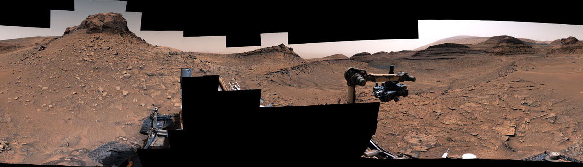 NASA’s Curiosity used its Mastcam to capture this 360-degree panorama of “Marker Band Valley” on Dec. 16, 2022, the 3,684th Martian day, or sol, of the mission.  Rippled rock textures found in this area are the clearest evidence the rover has seen of water and waves from Mars’ ancient past.