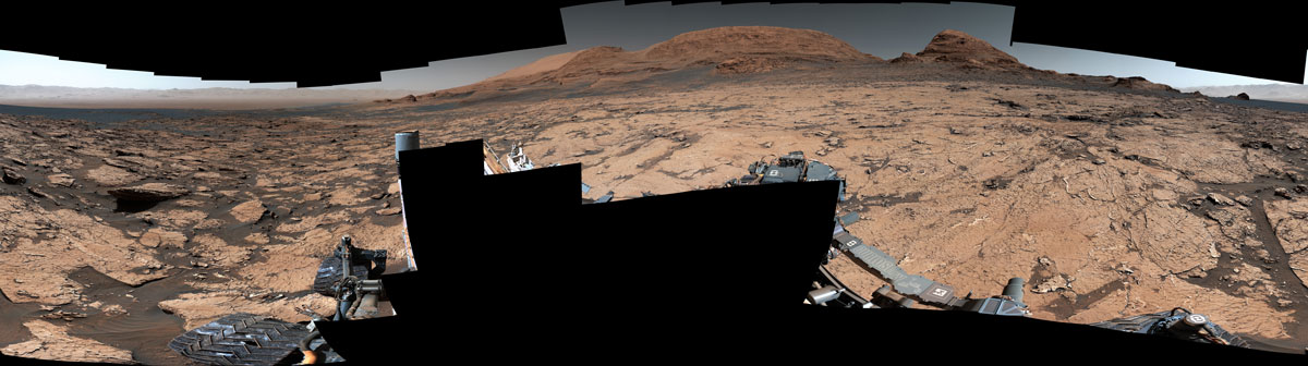 This panorama captured by NASA’s Curiosity Mars rover shows a location nicknamed “Pontours” where scientists spotted preserved, ancient mud cracks believed to have formed during long cycles of wet and dry conditions over many years. Such cycles are thought to support conditions in which life could form.