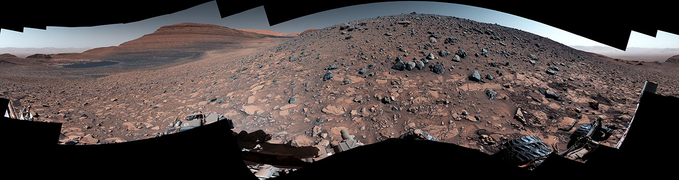 NASA’s Curiosity captured this 360-degree panorama while parked below Gediz Vallis Ridge (seen at right), a formation that preserves a record of one of the last wet periods seen on this part of Mars. After previous attempts, the rover finally reached the ridge on its fourth try.