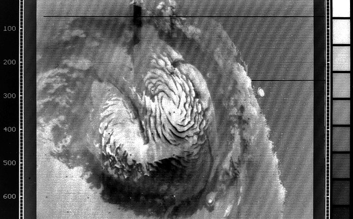 A 1972-era TV image of Mars' north polar cap.