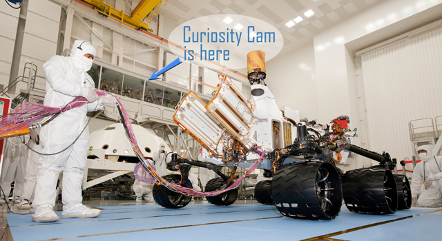 The Curiosity Cam live video feed allows the public to watch technicians assemble and test NASA's next Mars rover in a clean room at the Jet Propulsion Laboratory, Pasadena, Calif.