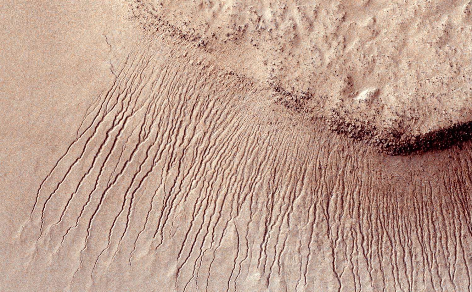 Images like this from the High Resolution Imaging Science  Experiment (HiRISE) camera on NASA's Mars Reconnaissance Orbiter show portions  of the Martian surface in unprecedented detail.