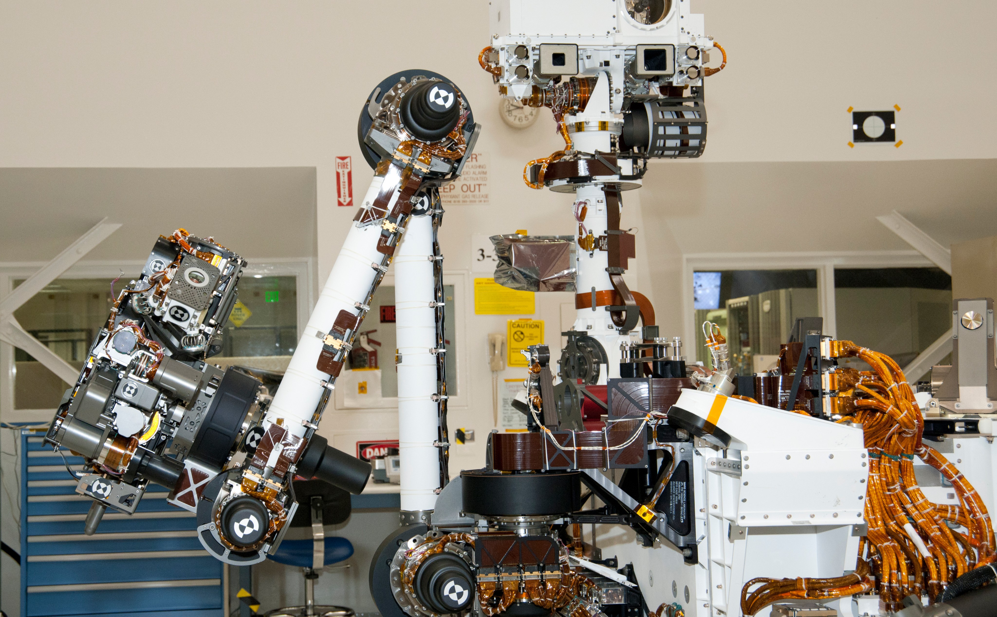 The arm and the remote sensing mast of the Mars rover Curiosity each carry science instruments and other tools for NASA's Mars Science Laboratory mission.