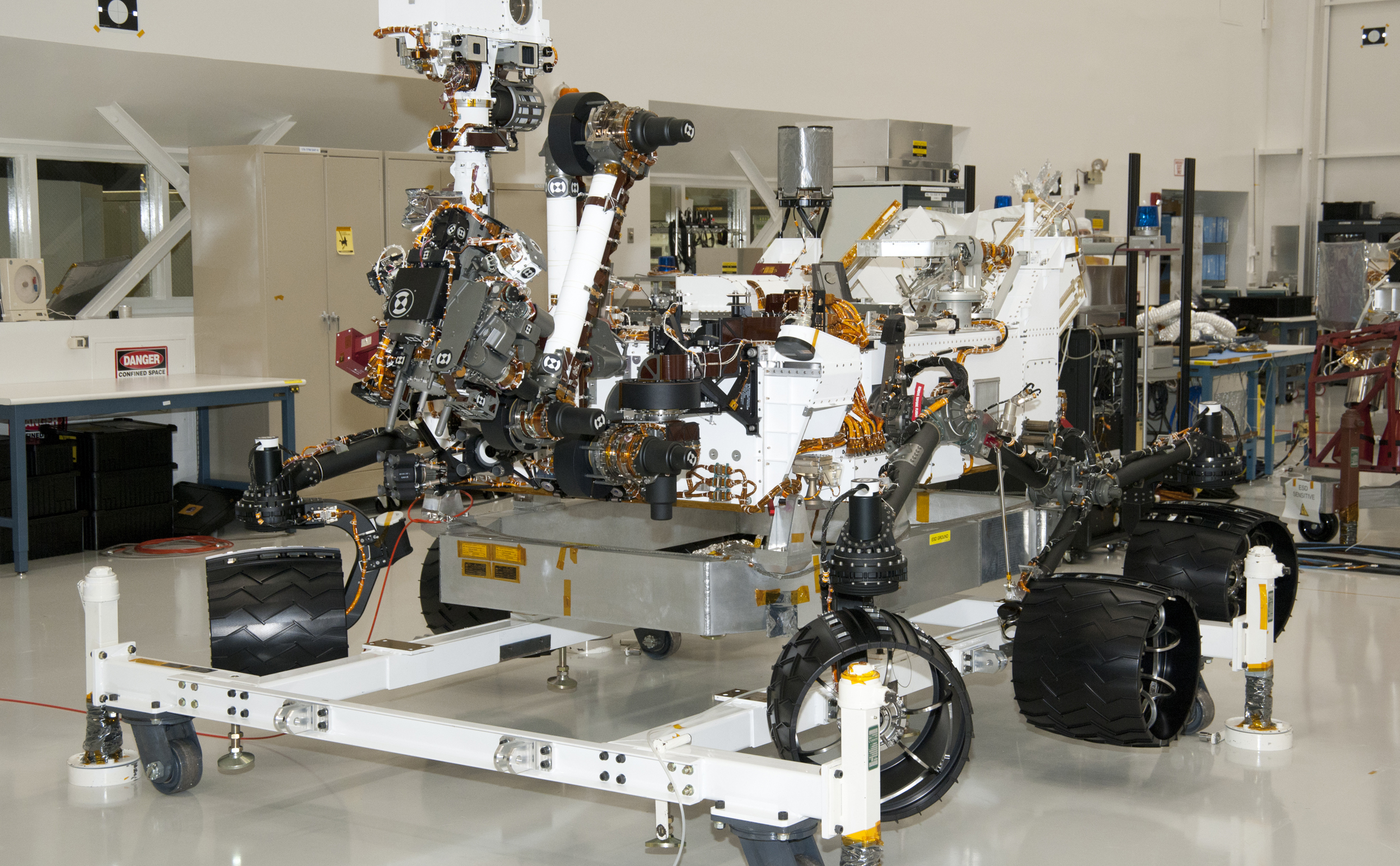NASA Mars Rover Curiosity at JPL, View from Front Left Corner