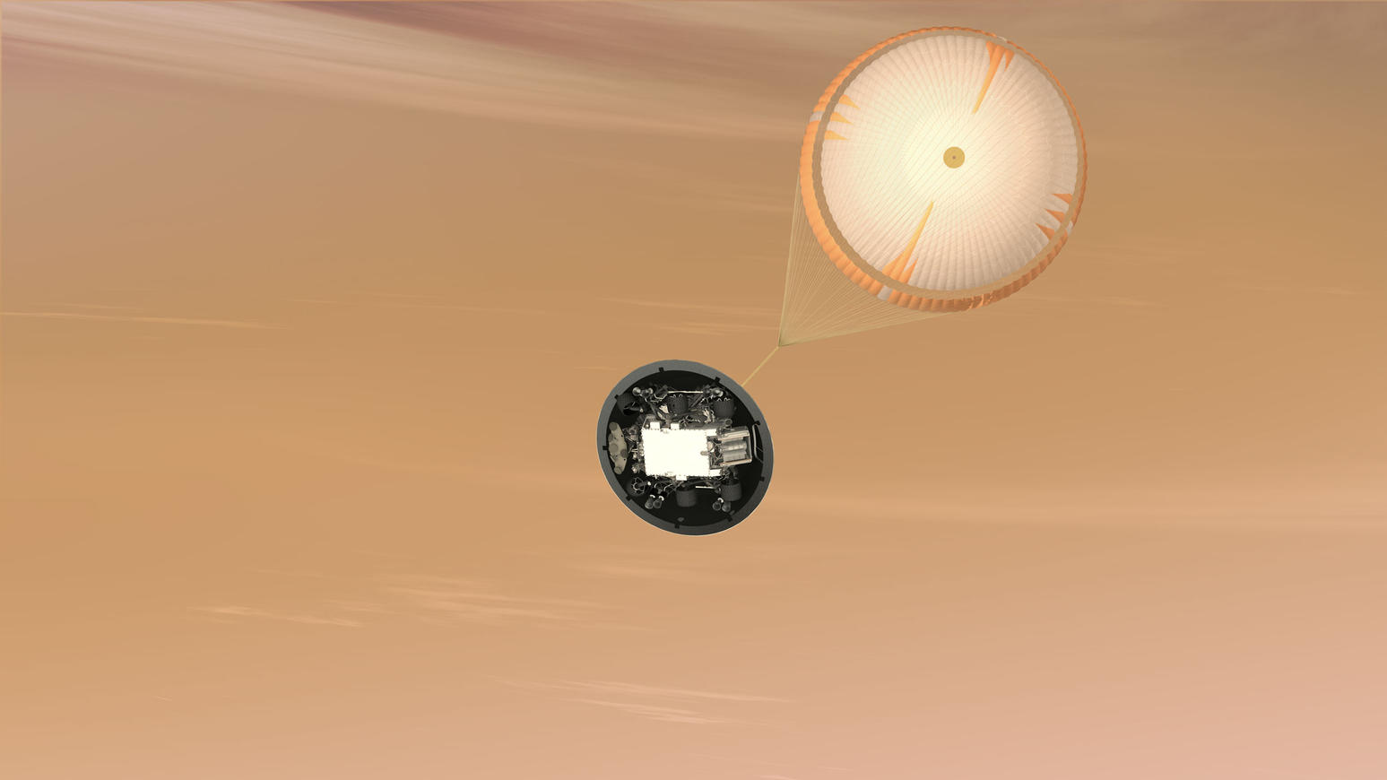 This is an artist's concept of the Mars Science Laboratory Curiosity rover parachute system.