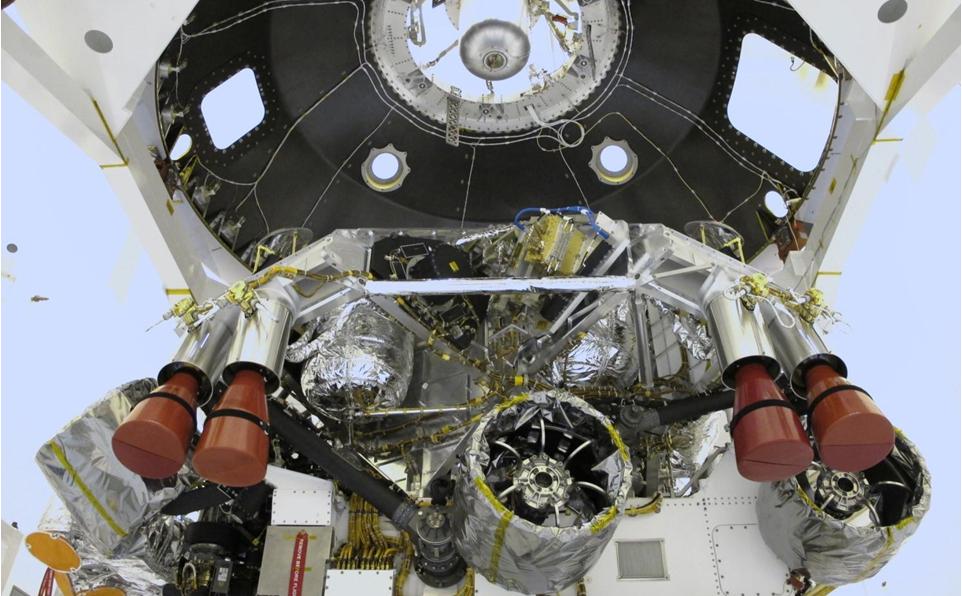 The "powered descent vehicle" of NASA's Mars Science Laboratory spacecraft is being prepared for final integration into the spacecraft's back shell in this photograph from inside the Payload Hazardous Servicing Facility at NASA Kennedy Space Center, Fla. The powered descent vehicle combines the spacecraft's descent stage and the rover Curiosity.