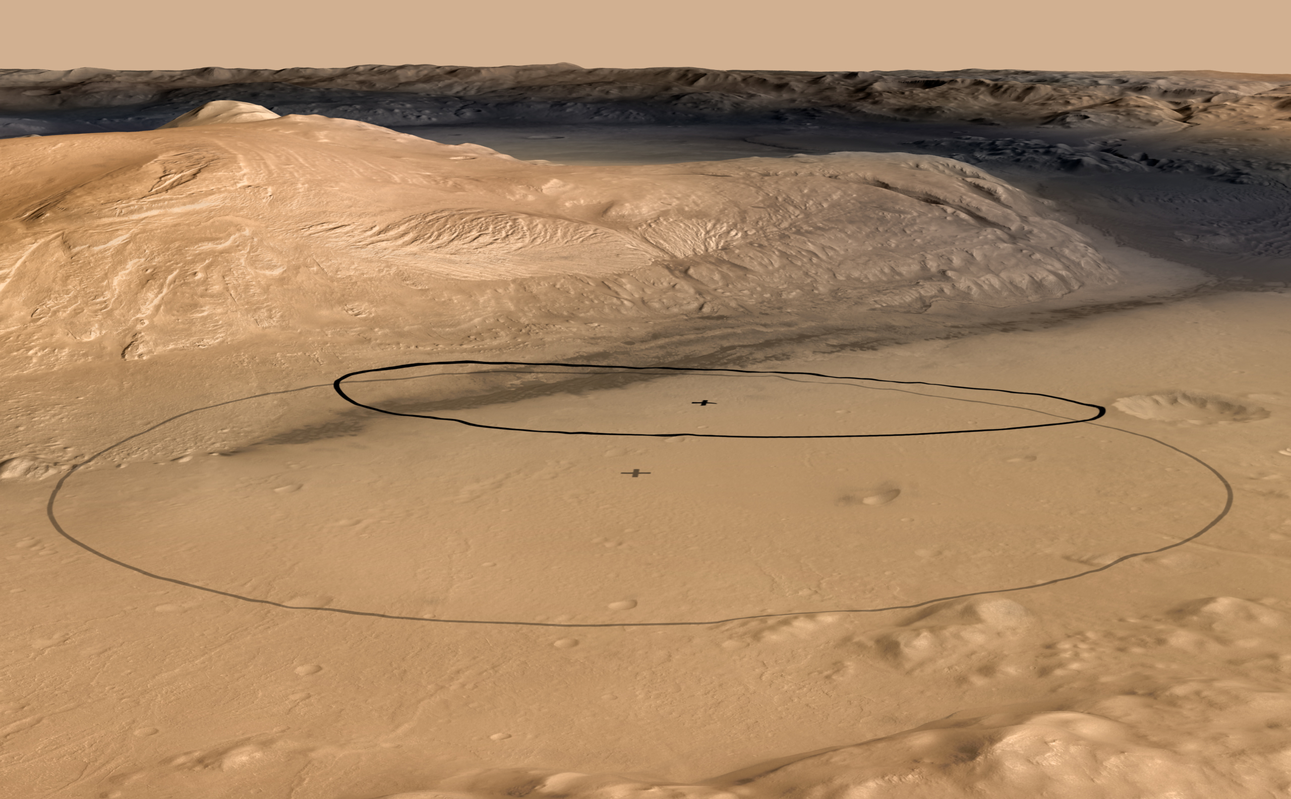 This image shows changes in the target landing area for Curiosity, the rover of NASA's Mars Science Laboratory project.