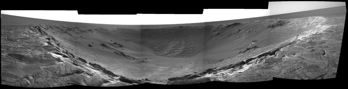At Endurance Crater, Opportunity found rock layers that had been soaked in water.