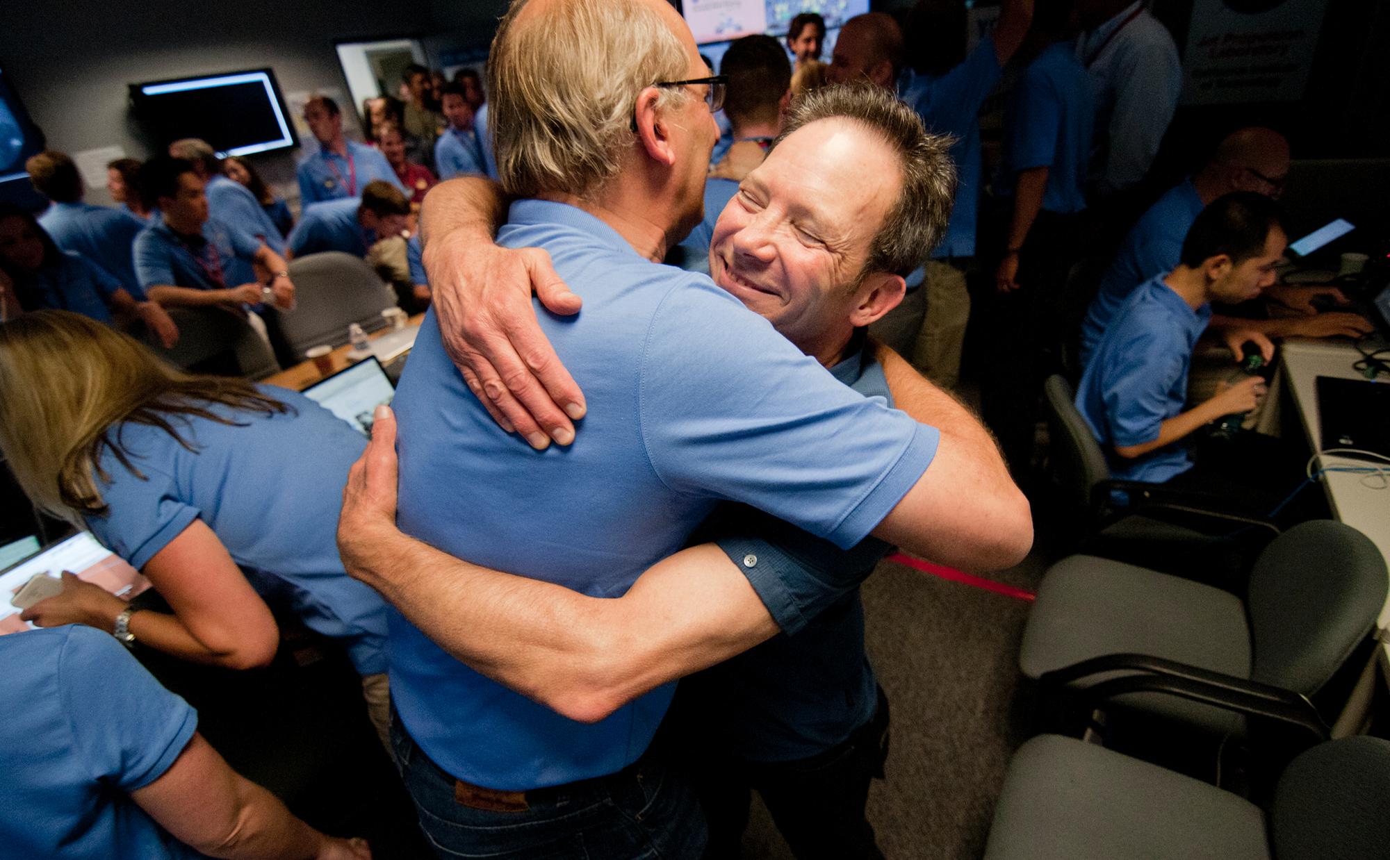 The Entry, Descent and Landing team celebrate just moments after news that Curiosity landed safely on Mars.